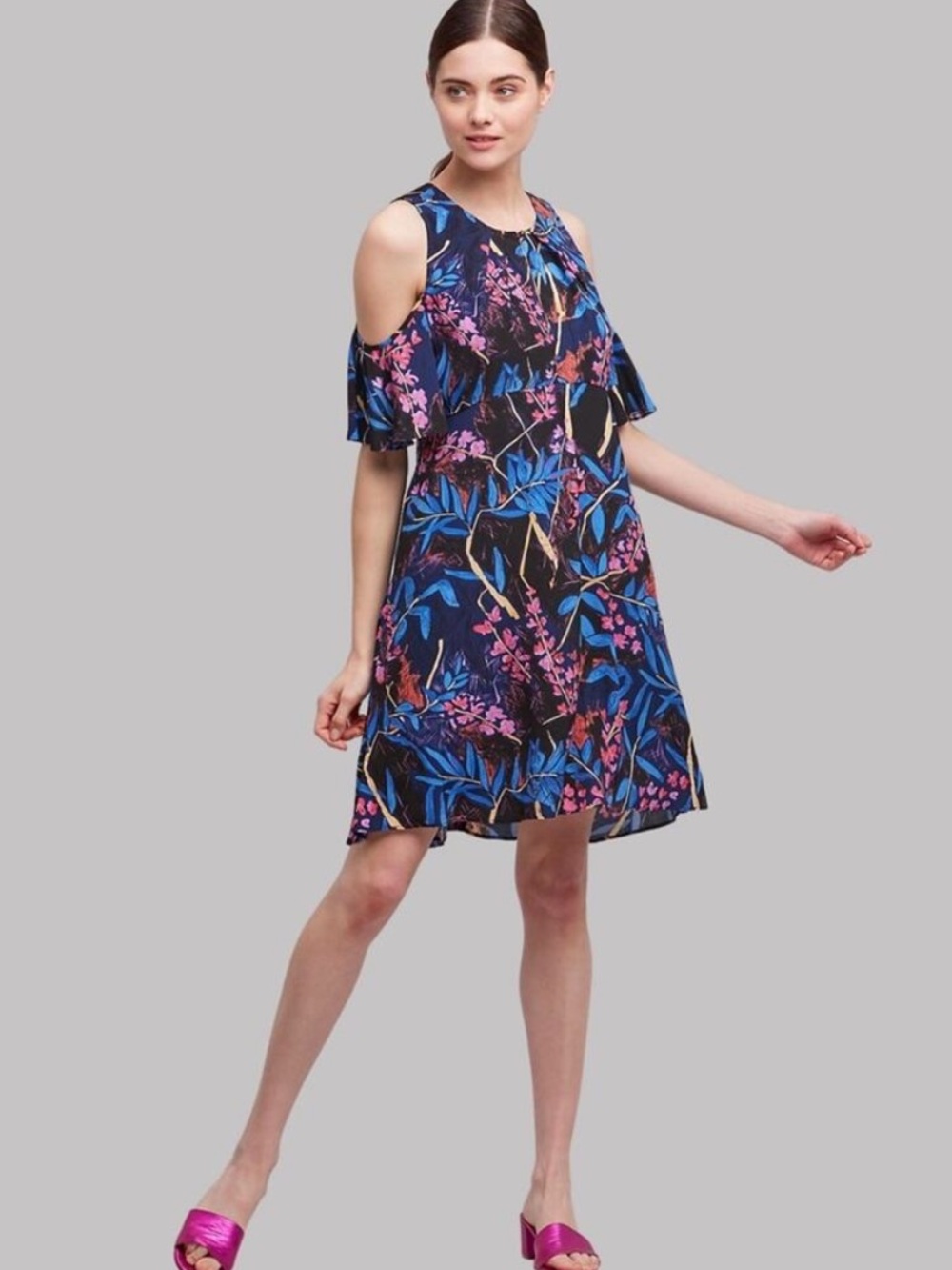 Anthropologie Maeve Elia Open Shoulder Floral Dress